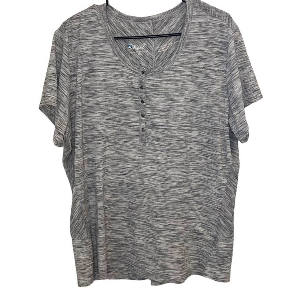 Kuhl Hiking Shirt Svenna Waffle Knit Top Ash Gray Short Sleeve Space Dye Stretch